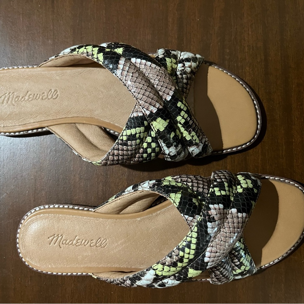 Madewell Green and Brown Sandals with Woven Design